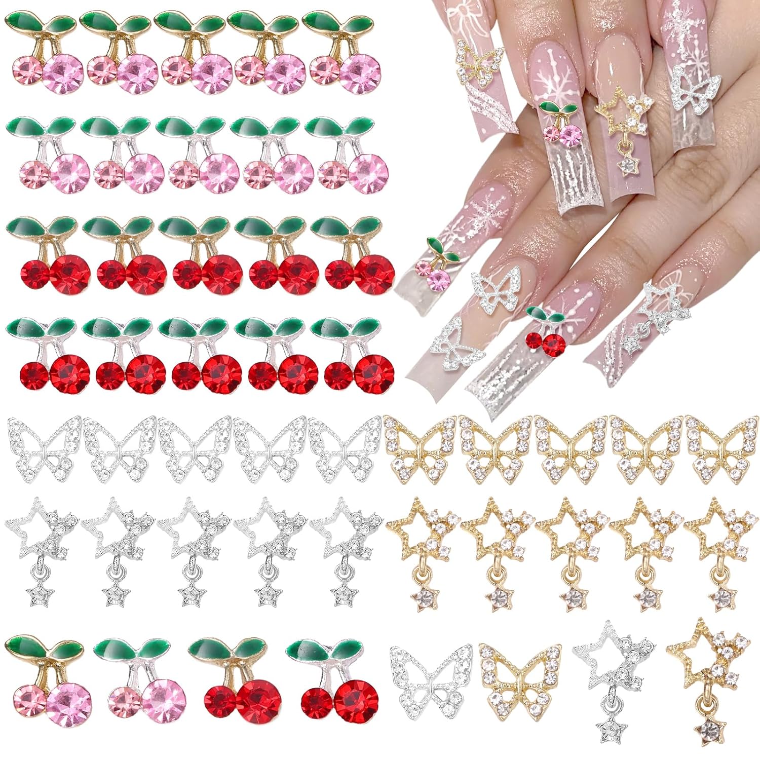 Trending Tech Accessories - 40 ชิ้นเล็บอัญมณี Charms, เงินทอง 3D ผีเสื้อ