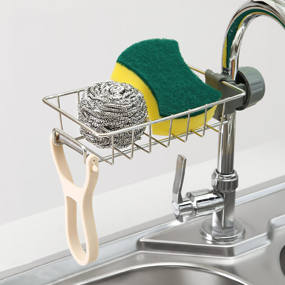 Tech Accessories Organizer - ที่วางฟองน้ำในอ่างล้างจาน ที่เก็บฟองน้ำแบบยืดหยุ่น ที่วางสบู่ ที่วางผ้าเช็ดมือ ชั้นวางของ อุปกรณ์จัดระเบียบในครัว
