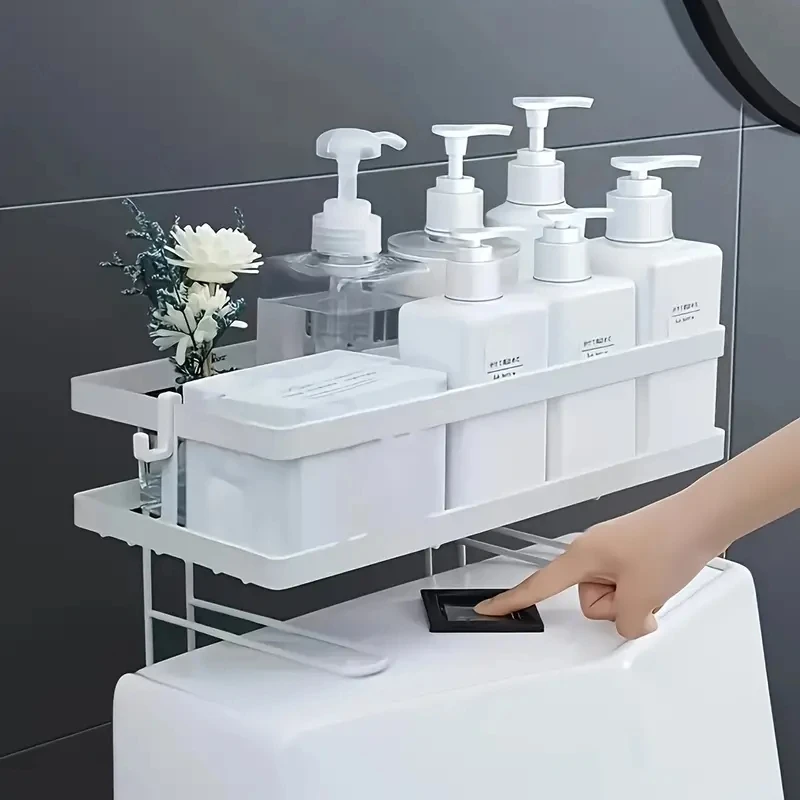Tech Accessories Organizer - ชั้นวางของเหนือโถสุขภัณฑ์ - ชั้นวางของในห้องน้ำ 3 ชั้น ประหยัดพื้นที่เหนือโถสุขภัณฑ์สำหรับเก็บอุปกรณ์ในห้องน้ำ