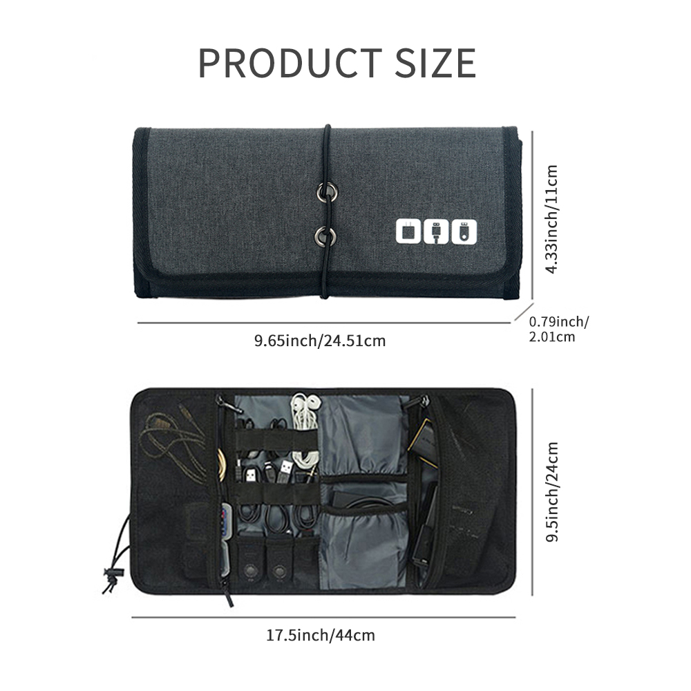 Tech Accessories Bag - กระเป๋าจัดเก็บสายเคเบิลสำหรับใช้ในบ้าน | กระเป๋าเก็บอุปกรณ์อิเล็กทรอนิกส์แบบม้วนเก็บได้ สำหรับสาย USB, ที่ชาร์จ