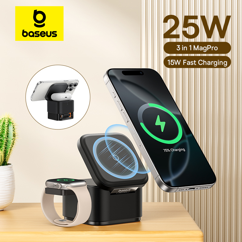 Wireless Charger 3 In 1 - แท่นชาร์จไร้สายแม่เหล็ก Baseus 3 in 1 กำลังไฟ