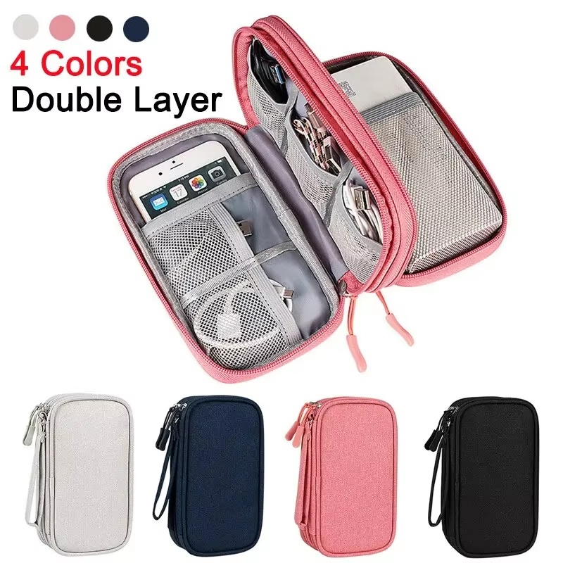Tech Accessories Organizer - กระเป๋าเดินทางกันน้ำ ออแกไนเซอร์อิเล็กทรอนิกส์แบบพกพา กระเป๋าเก็บของสองชั้น สำหรับชุดหูฟัง สายเคเบิล ยูดิสก์