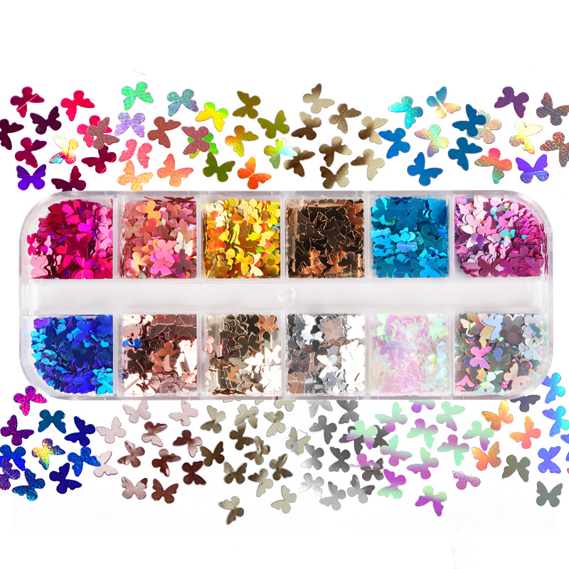 Tech Accessories - ผสมสีเรืองแสงผีเสื้อ Glitter ตัวต่อขนตาอุปกรณ์เสริมเล็บประกายระยิบระยับศิลปะตกแต่ง Professional Peralatan Rias