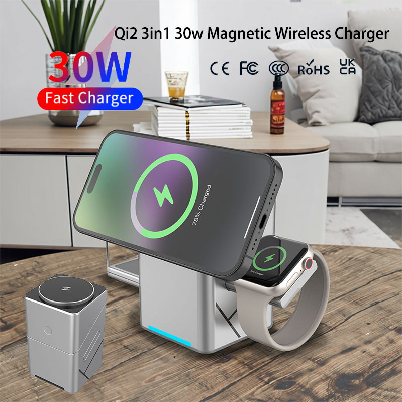 Wireless Charger 3 In 1 - แท่นชาร์จไร้สายแบบหมุนได้ 15W พร้อมแม่เหล็กอเนกประสงค์ 3 in 1