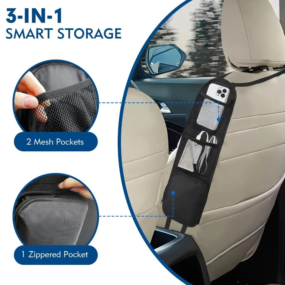 Tech Car Accessories - กระเป๋าจัดเก็บของแขวนข้างเบาะรถยนต์อเนกประสงค์ กระเป๋าตาข่ายอเนกประสงค์สำหรับรถยนต์ ใส่ของตกแต่งภายในรถ