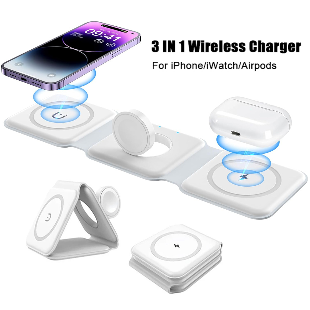 Wireless Charger 3 In 1 - สถานีชาร์จไร้สาย 3-in-1 ชาร์จเร็วแบบแม่เหล็ก 18W พับได้ สำหรับ