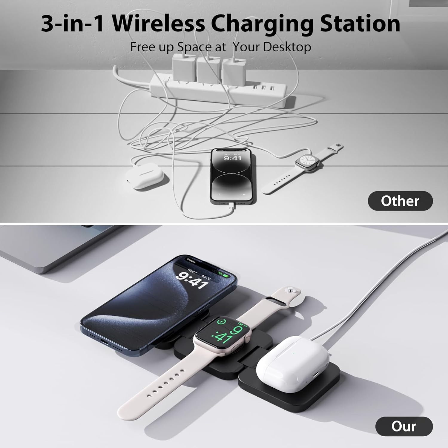 พับ 3 in 1 Fast Wireless Charg - Wireless Charger 3 In 1 บทวิจารณ์และราคา