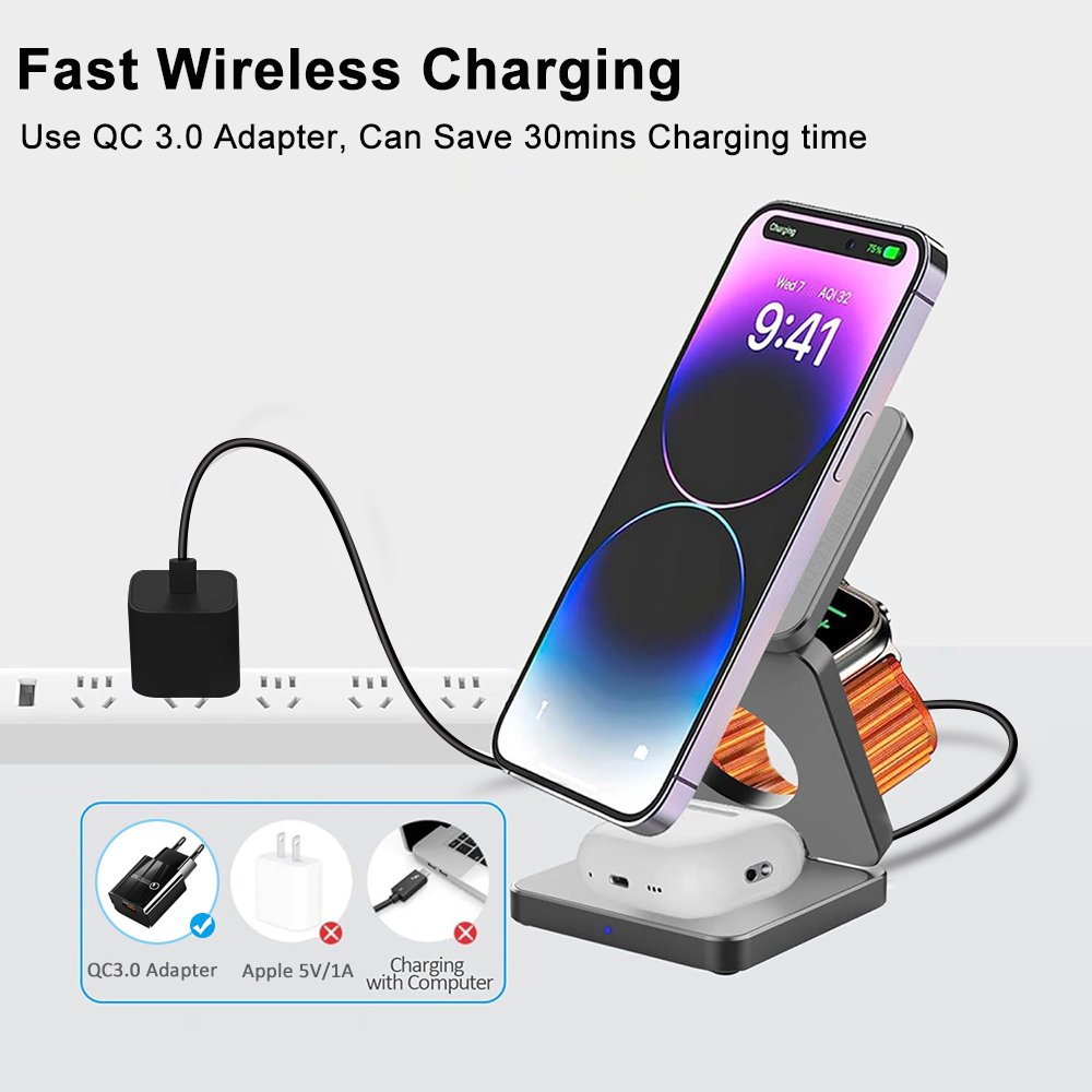 3 ใน 1 แบบพับได้ Magnetic Wire - Wireless Charger 3 In 1 บทวิจารณ์และราคา