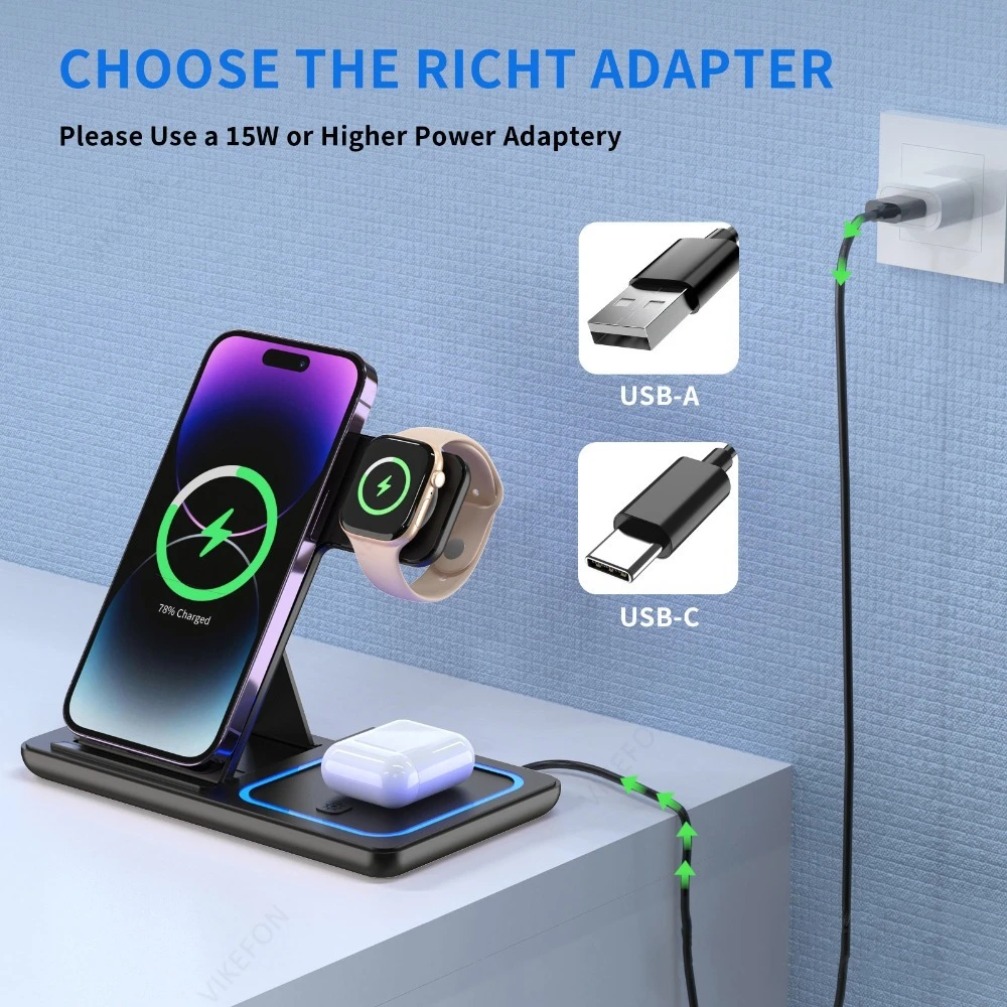 แท่นชาร์จไร้สายแบบพับได้ 3 in  - Wireless Charger 3 In 1 บทวิจารณ์และราคา