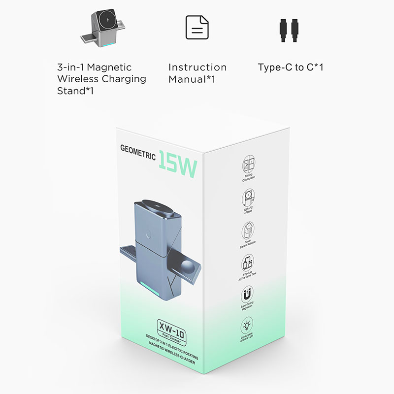แท่นชาร์จไร้สายแบบหมุนได้ 15W  - Wireless Charger 3 In 1 บทวิจารณ์และราคา