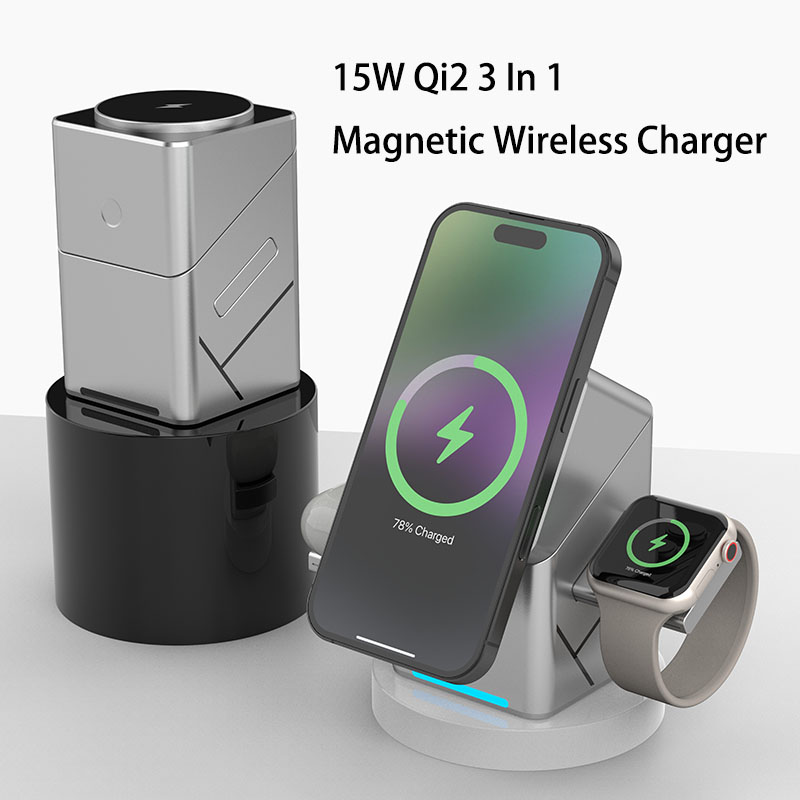 แท่นชาร์จไร้สายแบบหมุนได้ 15W  - Wireless Charger 3 In 1 บทวิจารณ์และราคา