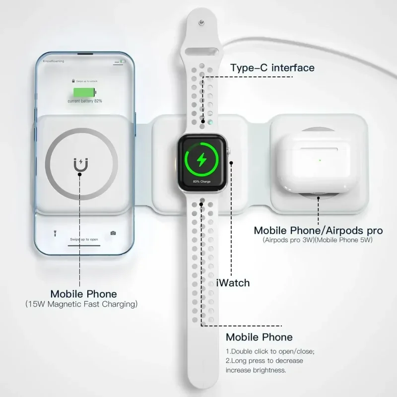 แท่นชาร์จไร้สายแม่เหล็กแบบพกพา - Wireless Charger 3 In 1 บทวิจารณ์และราคา